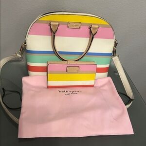 EUC Kate Spade Striped Satchel/Wallet & Dustbag